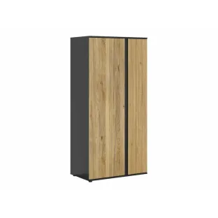 Dulap 2 Usi Luen, 95x55x196 h cm, Pal Melaminat, Negru/Stejar Mauvella/Stejar Tegola