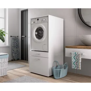 Dulap Cu Sertare Pentru Masina de Spalat Haine/Uscator, AZA - 3097ME60, 67x65x144 cm - Alb