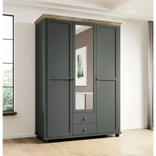 Dulap Evora, 3 usi, Oglinda, 154x62x216 cm Verde/Stejar Lefkas