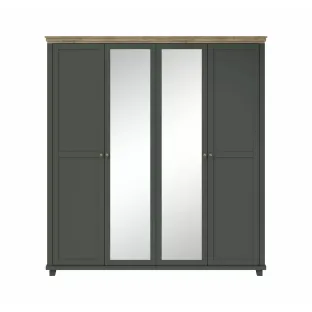 Dulap Evora, 4 usi, Oglinda, 200x62x216 cm Verde/Stejar Lefkas