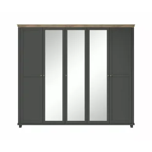 Dulap Evora, 5 usi, Oglinda, 246x62x216 cm Verde/Stejar Lefkas