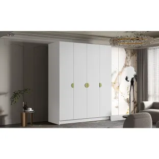 Dulap Sana 4 Usi, 200x60x216 cm, Alb/Auriu