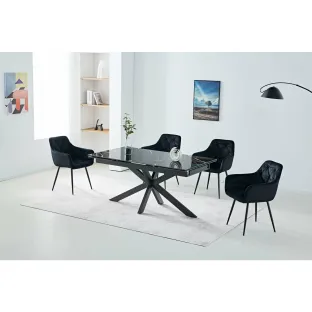 Masa Extensibila Kave, 160-240x90x76 h cm, Picior Metalic, Blat Ceramic Negru Marmura Glossy