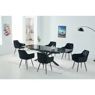 Masa Extensibila Kave, 160-240x90x76 h cm, Picior Metalic, Blat Ceramic Negru Marmura Glossy