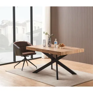Masa Extensibila Pearson, 140-170-200x90x76 cm, Metal/MDF, Negru/Stejar