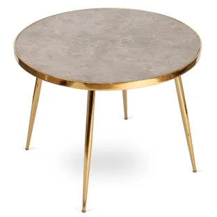 Masa Rotunda Togo, Ø100x75 h cm, Metal/Sticla, Auriu/Gri Marmura