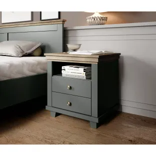 Noptiera Evora 2 Sertare, 52x42x54 cm Verde/Stejar Lefkas