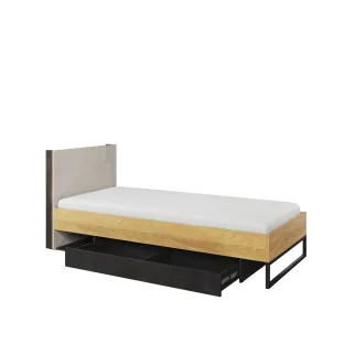 Pat Cu Sertar TEEN FLEX TF16 90x200, 96x215x91 h cm,  Silk Flou/Stejar Hikory