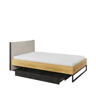 Pat Cu Sertar TEEN FLEX TF17 120x200, 126x215x91 h cm,  Silk Flou/Stejar Hikory