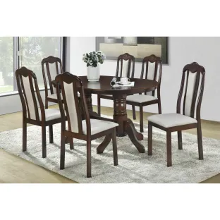 Set Masa Belmont cu 6 Scaune Lopez, 150x90x76 cm,  Nuc Inchis