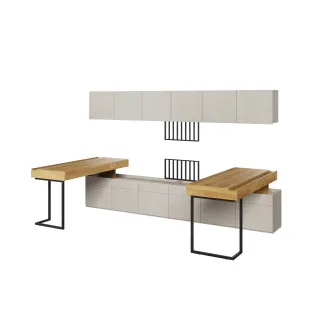 Set Mobilier pentru Copii, TEEN FLEX SET6A, 300x150x193 h cm,  Silk Flou/Stejar Hikory