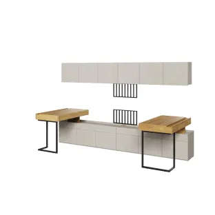 Set Mobilier pentru Copii, TEEN FLEX SET6B, 300x110x193 h cm,  Silk Flou/Stejar Hikory