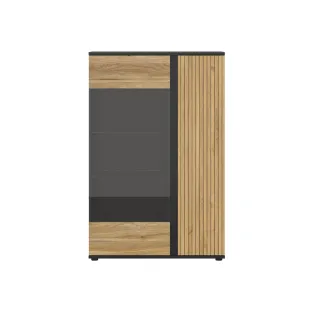Vitrina 2 Usi Luen, 95x39.5x146 h cm, Pal Melaminat, Negru/Stejar Mauvella/Stejar Tegola