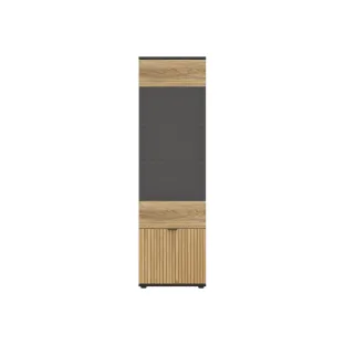 Vitrina Luen, 57x39.5x196 h cm, Pal Melaminat, Negru/Stejar Mauvella/Stejar Tegola