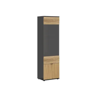 Vitrina Luen, 57x39.5x196 h cm, Pal Melaminat, Negru/Stejar Mauvella/Stejar Tegola