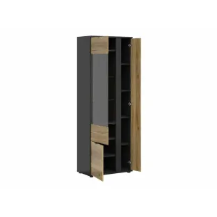 Vitrina Luen REG1W2D/70, 70x39.5x196 h cm, Pal Melaminat, Negru/Stejar Mauvella/Stejar Tegola