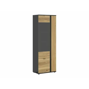 Vitrina Luen REG1W2D/70, 70x39.5x196 h cm, Pal Melaminat, Negru/Stejar Mauvella/Stejar Tegola