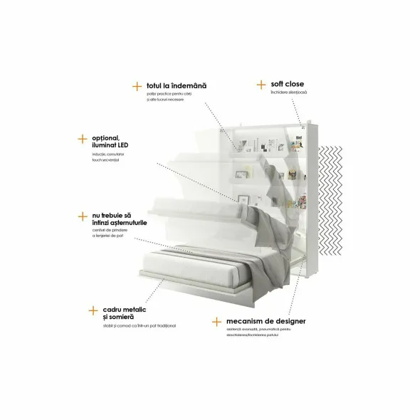 Lenart BED CONCEPT 180x200 cm  - Pat rabatabil de perete vertical cu mecanism pneumatic si somiera inclusa picture - 8