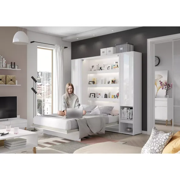 Lenart BED CONCEPT - Ansamblu Pat rabatabil de perete vertical cu mecanism pneumatic 160x200 si 2 dulapuri picture - 3