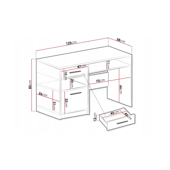 Birou Bali B, 125x58x82 h cm - Pal Melaminat picture - 4