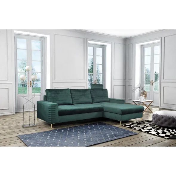 Coltar Extensibil Collin, Stofa tip Catifea Verde Velutto 27, 252x165x117 H cm picture - 1