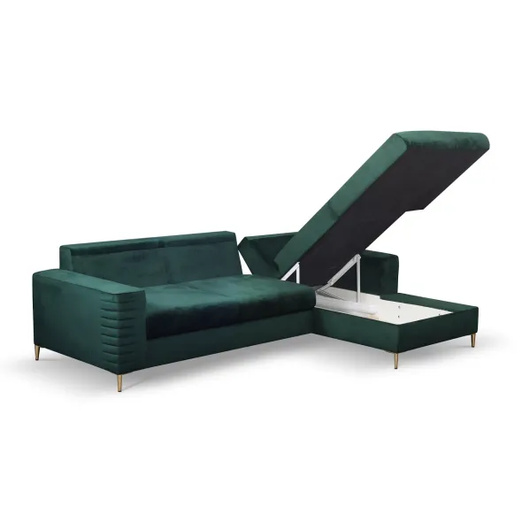 Coltar Extensibil Collin, Stofa tip Catifea Verde Velutto 27, 252x165x117 H cm picture - 3