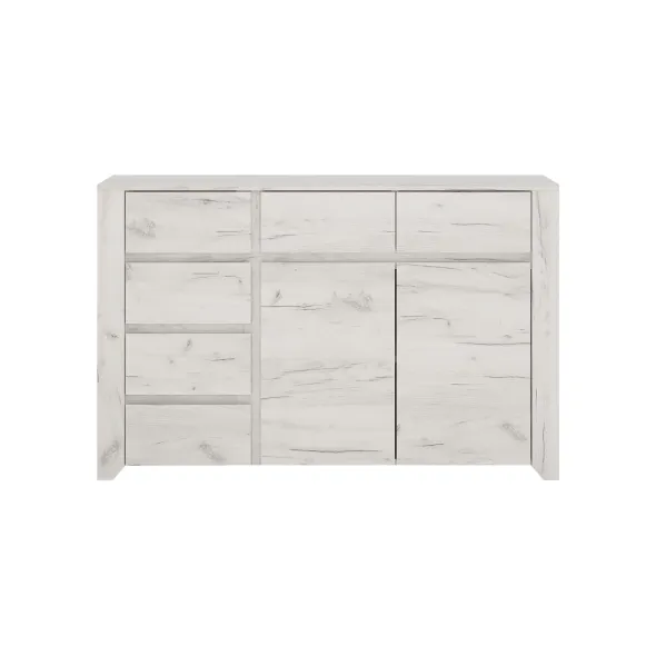Comoda Angel TYP 42, 2 usi 6 sertare, 118.7x40x76.5 h cm, Pal Melaminat, Stejar Craft Alb picture - 1