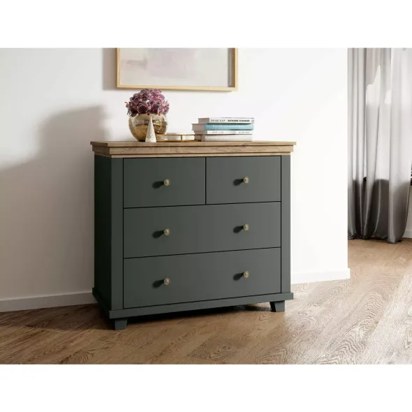 Comoda Evora 4 Sertare, 90x42x81 cm Verde/Stejar Lefkas picture - 2