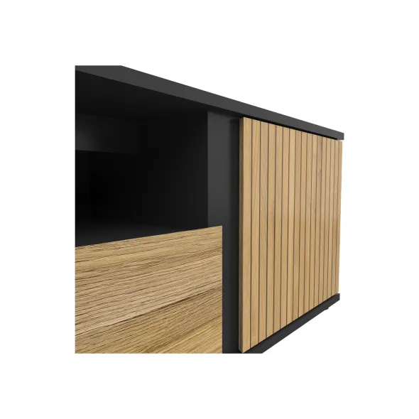 Comoda TV Luen, 155x45.5x47 h cm, Pal Melaminat, Negru/Stejar Mauvella/Stejar Tegola picture - 3