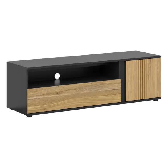Comoda TV Luen, 155x45.5x47 h cm, Pal Melaminat, Negru/Stejar Mauvella/Stejar Tegola picture - 1