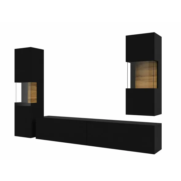 Mobila Living AVA, 216x30x140 cm, Negru Onyx/Stejar Wotan picture - 2