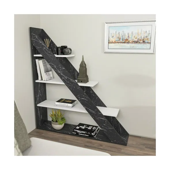 Raft Carti Pisagor,120x25x131.8  cm - Negru Marmura/Alb picture - 1