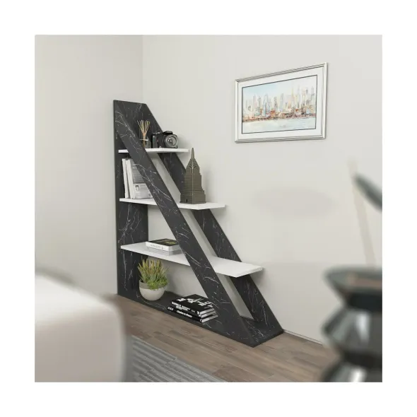 Raft Carti Pisagor,120x25x131.8  cm - Negru Marmura/Alb picture - 2
