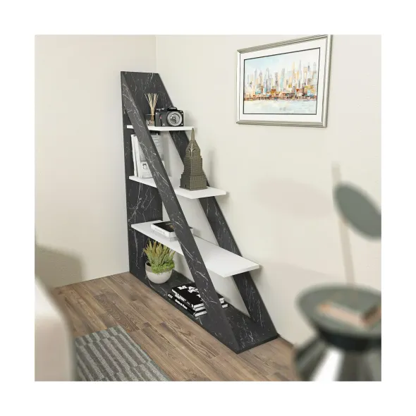 Raft Carti Pisagor,120x25x131.8  cm - Negru Marmura/Alb picture - 3
