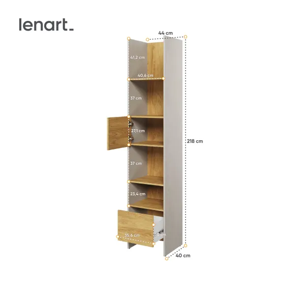 Raft Pentru Carti si Decoratiuni TEEN FLEX TF02,44x40x218 h cm,  Silk Flou/Stejar Hikory picture - 4