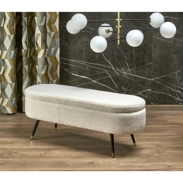 Taburet tip Bancuta Cu Spatiu de Depozitare, Abiko, 120x40x46 h cm, Stofa Tip Boucle, Crem picture - 1
