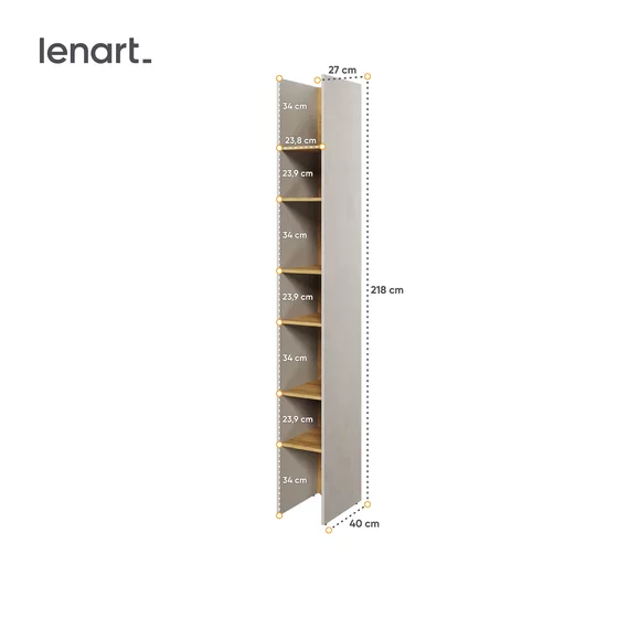 Raft Pentru Carti si Decoratiuni TEEN FLEX TF03, 27x40x218 h cm,  Silk Flou/Stejar Hikory picture - 3