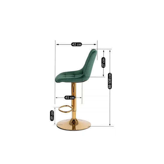 Scaun de Bar Akita, 45x42x91/112 cm, Metal/Catifea, Verde/Auriu picture - 8