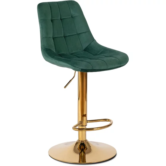 Scaun de Bar Akita, 45x42x91/112 cm, Metal/Catifea, Verde/Auriu picture - 1