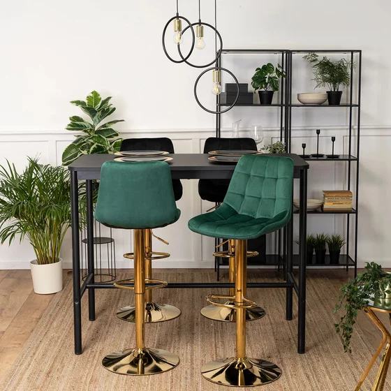 Scaun de Bar Akita, 45x42x91/112 cm, Metal/Catifea, Verde/Auriu picture - 10
