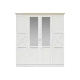 Set Dormitor Frija, Dulap 203x58x200 cm, Pat cu Somiera Rabatabila, Comoda 153x43.5x93 cm, Noptiere 58x43.5x48 cm, Pin Andersen/Stejar Artisan