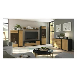 Set Living Luen 4 Piese, 307x39.5x196 h cm Pal Melaminat, Negru/Stejar Mauvella/Stejar Tegola