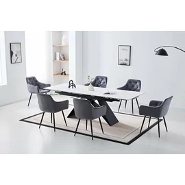 Set Masa Extensibila VOX, Blat Ceramic Alb, 160-240x90x77 H cm + 6 Scaune Marek Gri