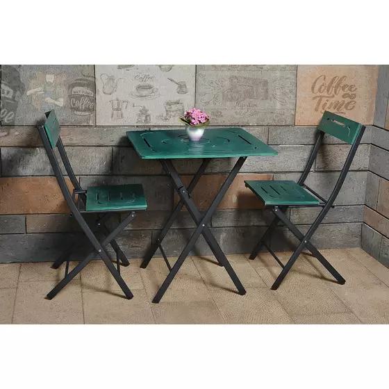 Set Masuta cu 2 scaune pentru Gradina/Terasa, Bistro, 60x60x73 cm, Verde/Negru picture - 1