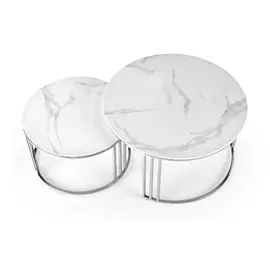 Set Masute Cafea Matadi, Alb marmura