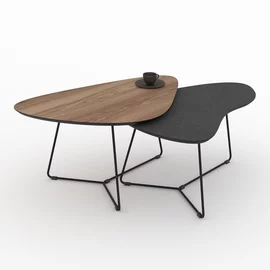 Set Masute Cafea TUSSEY, MDF, Nuc Hazar/Negru