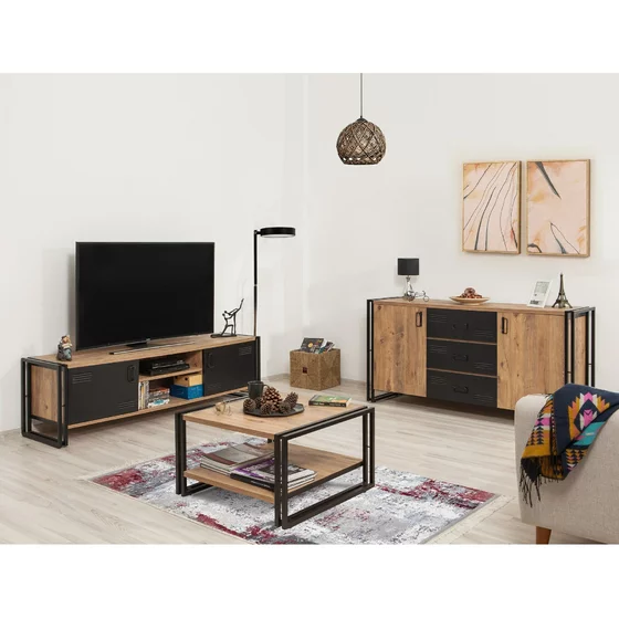 Set Mobilier Living COSMO-TKM.1, Pin Atlantic/Negru picture - 1