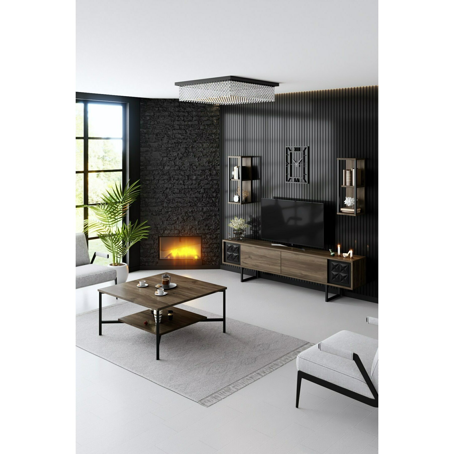 Set Mobilier Living Line, 180x30x48 cm - Nuc/Negru