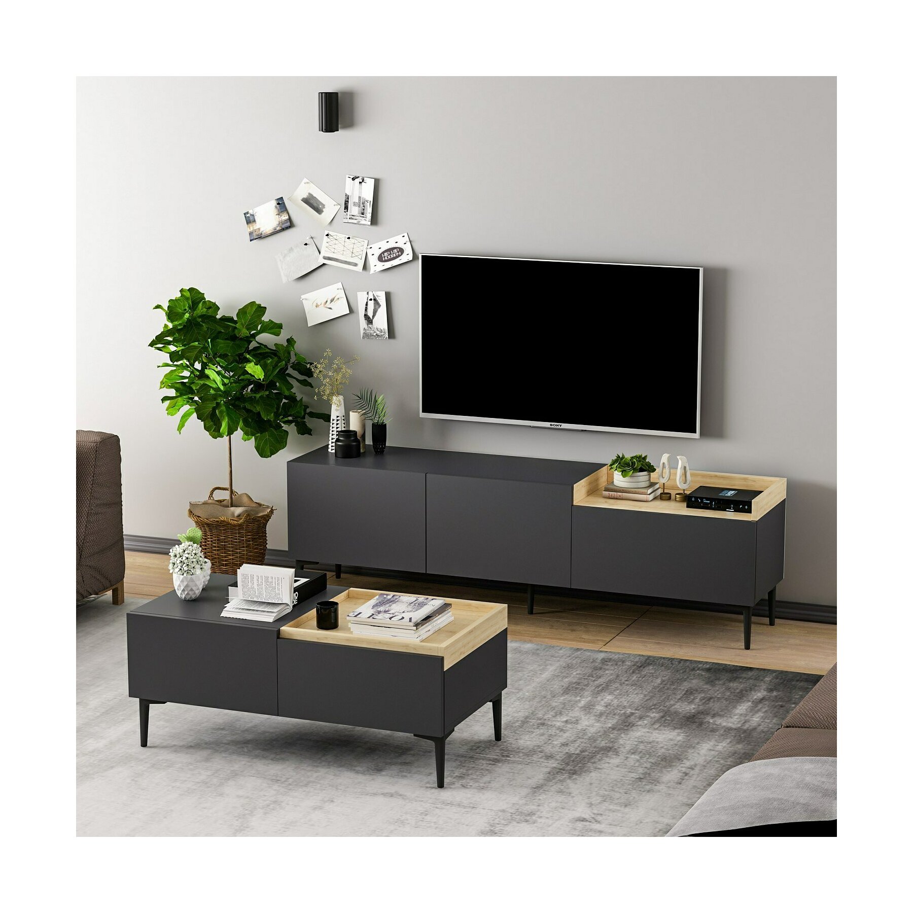 Set Mobilier Living Mia , 160x37x48 cm - Antracit