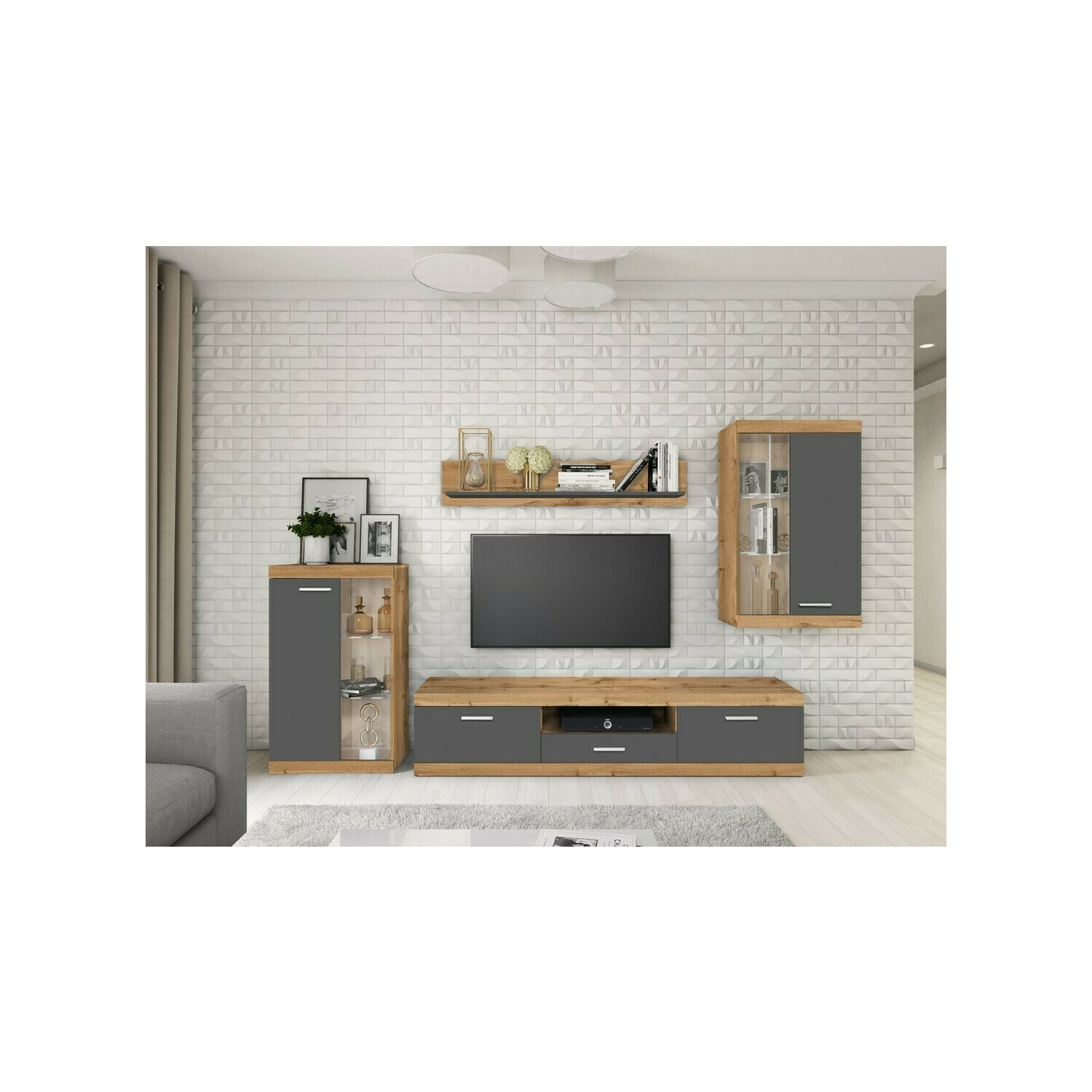 Set mobilier living tess stejar wotan/grafit